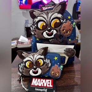 Loungefly Rocket Raccoon Groot Mini Backpack & Wallet SDCC Exclusive NWT​